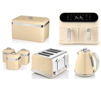 SWAN Retro Cream Kettle Toaster Air Fryer Bread Bin & Canisters Set [EEK: Compliant]