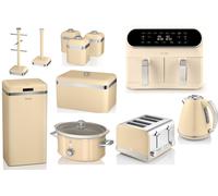 SWAN Retro Cream Kettle Toaster Air Fryer Sensor Bin Slow Cooker & Storage Set [EEK: Compliant]
