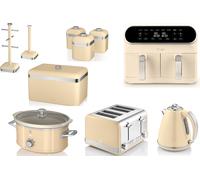 SWAN Retro Cream Kettle Toaster Air Fryer Slow Cooker & Kitchen Storage Set [EEK: Compliant]