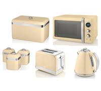 SWAN Retro Cream Kettle Toaster Microwave Bread Bin & Canisters Matching Set [EEK: Compliant]