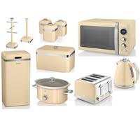 SWAN Retro Cream Kettle Toaster Microwave Sensor Bin Slow Cooker & Storage Set [EEK: Compliant]