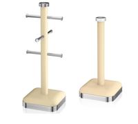 SWAN Retro Cream Mug Tree & Paper Towel Holder. Vintage Retro Design Mug Tree & Towel Pole Kitchen Storage Set in Cream