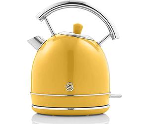 Swan Retro Electric Kettle 1.8 Liter, Vintage Design, Automatic Shut-Off Strix Controller, Wireless, Stainless Steel, BPA-Free, 3000W, Yellow
