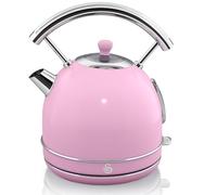 Swan Retro Electric Kettle, Hidden Resistor, Stainless Steel, Wireless, Wireless, Vintage Design, Automatic Shut-off, Strix Controller, Pink, 3000W