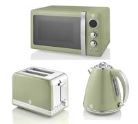 Swan Retro Green 1.5L 3KW Jug Kettle, 2 Slice Toaster and 800W 20L Digital Microwave. Retro Design Matching Kitchen Set in Green