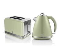 Swan Retro Green Kettle and 2 Slice Toaster Set