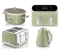 SWAN Retro Green Kettle Toaster Air Fryer & Slow Cooker Matching Kitchen Set [EEK: Compliant]