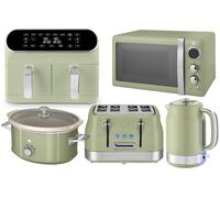 SWAN Retro Green Kettle Toaster Microwave Air Fryer Slow Cooker Kitchen Set [EEK: Compliant]