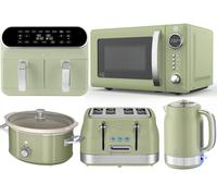 SWAN Retro Green Kettle Toaster Microwave Air Fryer Slow Cooker Kitchen Set [EEK: Compliant]