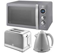 Swan Retro Grey 1.5L Kettle, 2 Slice Toaster & 20L Digital Microwave Set