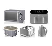 SWAN Retro Grey Kettle Toaster Microwave Air Fryer & Slow Cooker Set
