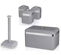 Swan Retro Grey Kitchen Storage Set Bread Bin 3 Canisters & Kitchen Roll Holder