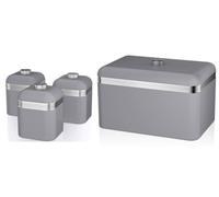Swan Retro Grey Kitchen Storage Set - Bread Bin With 3 X 1L Tea Coffee Sugar Canisters