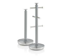 Swan Retro Grey Mug Tree & Towel Pole Matching Kitchen Storage Set