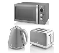 SWAN Retro Jug Kettle 2 Slice Toaster & 800W Digital Microwave in Vintage Grey [EEK: Compliant]