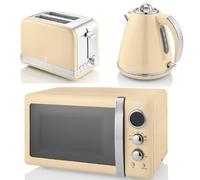 Swan Retro Jug Kettle, 2 Slice Toaster & Digital Microwave Cream VIntage Set [EEK: Compliant]