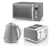 SWAN Retro Jug Kettle 4 Slice Toaster & 800W Digital Microwave in Vintage Grey [EEK: Compliant]
