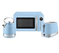 Swan Retro Kitchen Set, 1.7L Rapid Boil Traditional Kettle, 2 Slice Toaster and 20L Microwave, Blue, SK14631BLU, ST19028BLU & SM4425BLU