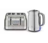 Swan Retro Kitchen Set, 1.7L Rapid Boil Jug Kettle with 360 Degree Base and 4 Slice Toaster with 7 Browning Levels, 1860W, Stainless Steel, SK19025SS & ST19029SS