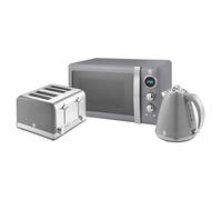 Swan Retro Kitchen Set, 1.5L Fast Boil Kettle & 4 Slice Toaster & 20L Digital Microwave, Grey, SK19020GRN, ST19020GRN, SM22030LGRN