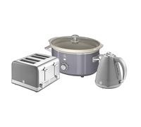 Retro 4 Slice Toaster, Cordless Kettle and Slow Cooker Bundle in Grey