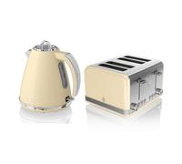 Swan Retro Kitchen Set, 1.5L Fast Boil Kettle & 4 Slice Toaster, Cream, SK19020CN, ST19020CN