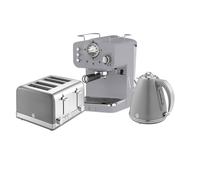 Swan Retro Kitchen Set, 1.5L Fast Boil Kettle & 4 Slice Toaster & Espresso Coffee Machine, Grey EEJB211
