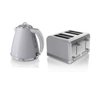 Swan Retro Kitchen Set, 1.5L Fast Boil Kettle & 4 Slice Toaster, Grey EEJB184