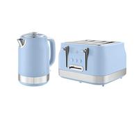 Swan Retro Kitchen Set, 1.7L Rapid Boil Jug Kettle with 360 Degree Base and 4 Slice Toaster with 7 Browning Levels, 1860W, Blue, SK19025BLU & ST19029BLU