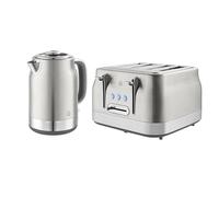 Swan Retro Kitchen Set, 1.7L Rapid Boil Jug Kettle with 360 Degree Base and 4 Slice Toaster with 7 Browning Levels, 1860W, Stainless Steel, SK19025SS & ST19029SS