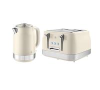Swan Retro Kitchen Set, 1.7L Rapid Boil Jug Kettle with 360 Degree Base and 4 Slice Toaster with 7 Browning Levels, 1860W, Cream, SK19025C & ST19029C
