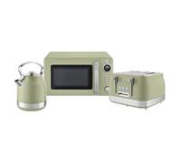 Swan Retro Kitchen Set, 1.7L Rapid Boil Kettle with 360 Degree Base, 3000W, and 4 Slice Toaster with 7 Browning Levels, 1860W and 20L Digital Microwave, Green, SK14631GRN & ST19029GRN & SM4425GRN
