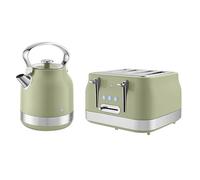 Swan Retro Kitchen Set, 1.7L Rapid Boil Kettle with 360 Degree Base, 3000W, and 4 Slice Toaster with 7 Browning Levels, 1860W, Green, SK14631GRN & ST19029GRN
