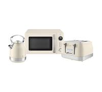 Swan Retro Kitchen Set, 1.7L Rapid Boil Kettle with 360 Degree Base, 3000W, and 4 Slice Toaster with 7 Browning Levels, 1860W and 20L Digital Microwave, Cream, SK14631C & ST19029C & SM4425CRM