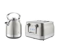 Swan Retro Kitchen Set, 1.7L Rapid Boil Kettle with 360 Degree Base, 3000W, and 4 Slice Toaster with 7 Browning Levels, 1860W, Stainless Steel, SK14631SS & ST19029SS