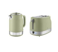 Swan Retro Kitchen Set, 1.7L Rapid Boil Kettle with Removable Limescale Filter and 930W 2-Slice Toaster with 6 Browning Levels, Green, SK19025GRN & ST19028GRN