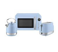 Swan Retro Kitchen Set, 1.7L Rapid Boil Traditional Kettle, 2 Slice Toaster and 20L Microwave, Blue, SK14631BLU, ST19028BLU & SM4425BLU