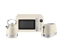 Swan Retro Kitchen Set, 1.7L Rapid Boil Traditional Kettle, 2 Slice Toaster and 20L Microwave, Cream, SK14631C & ST19028C & SM4425CRM, EEJB356