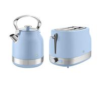 Swan Retro Kitchen Set, 1.7L Rapid Boil Traditional Kettle and 2 Slice Toaster, Non-Slip Feet, Blue, SK14631BLU & ST19028BLU