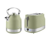 Swan Retro Kitchen Set, 1.7L Rapid Boil Traditional Kettle and 2 Slice Toaster, Non-Slip Feet, Green, SK14631GRN & ST19028GRN