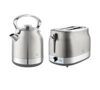 Swan Retro Kitchen Set, 1.7L Rapid Boil Traditional Kettle and 2 Slice Toaster, Non-Slip Feet, Stainless Steel, SK14631SS & ST19028SS