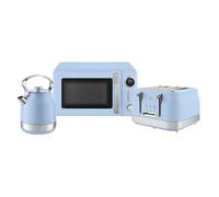 Swan Retro Kitchen Set, 1.7L Rapid Boil Kettle with 360 Degree Base, 3000W, and 4 Slice Toaster with 7 Browning Levels, 1860W and 20L Digital Microwave, Blue, SK14631BLU & ST19029BLU & SM4425BLU