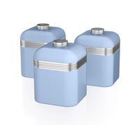 Swan Retro Kitchen Set of 3 Iron Storage Canisters, 1 Litre, Blue