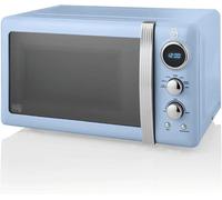 SWAN Retro LED Digital Microwave - Blue, 20L, 800W, with Glass Turntable, 5 Power levels & Defrost Setting, SM22030LBLN