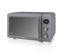 SWAN Retro LED Digital Microwave - Grey, 20L, 800W, with Glass Turntable, 5 Power levels & Defrost Setting, SM22030LGRN