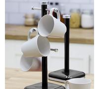 Swan SWKA1030BN Retro 6 Cup Mug Tree, Weighted Base, Stainless Steel, 41cm, Black