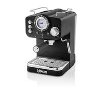 Swan Retro Pump Espresso Coffee Machine, Black, 15 Bars Of Pressure, Milk Frother, 1.2L Tank, Sk22110Bn