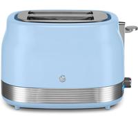 Swan Retro Revive 2 Slice Toaster, Hidden Cord Storage, Vintage, Variable Width Slots, 930W, Coated Stainless Steel, Blue with Chrome Accents - ST19028BLU