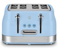 Swan Retro Revive 4 Slice Toaster, Vintage, Cord Storage, Variable Width Slots, 1860W, Coated Stainless Steel, Blue and Chrome Accents - ST19029BLU