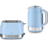 Swan Retro Revive Blue 1.7L 3KW Jug Kettle & 2 Slice Toaster. Matching Retro Design Kettle & Toaster Set in Blue with Chrome Accents
